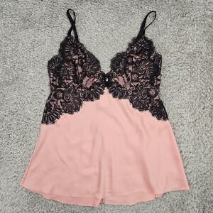Soma Signature Floral Lace Cami Women Large Pink Black‎ Bow Rhinestone Romantic